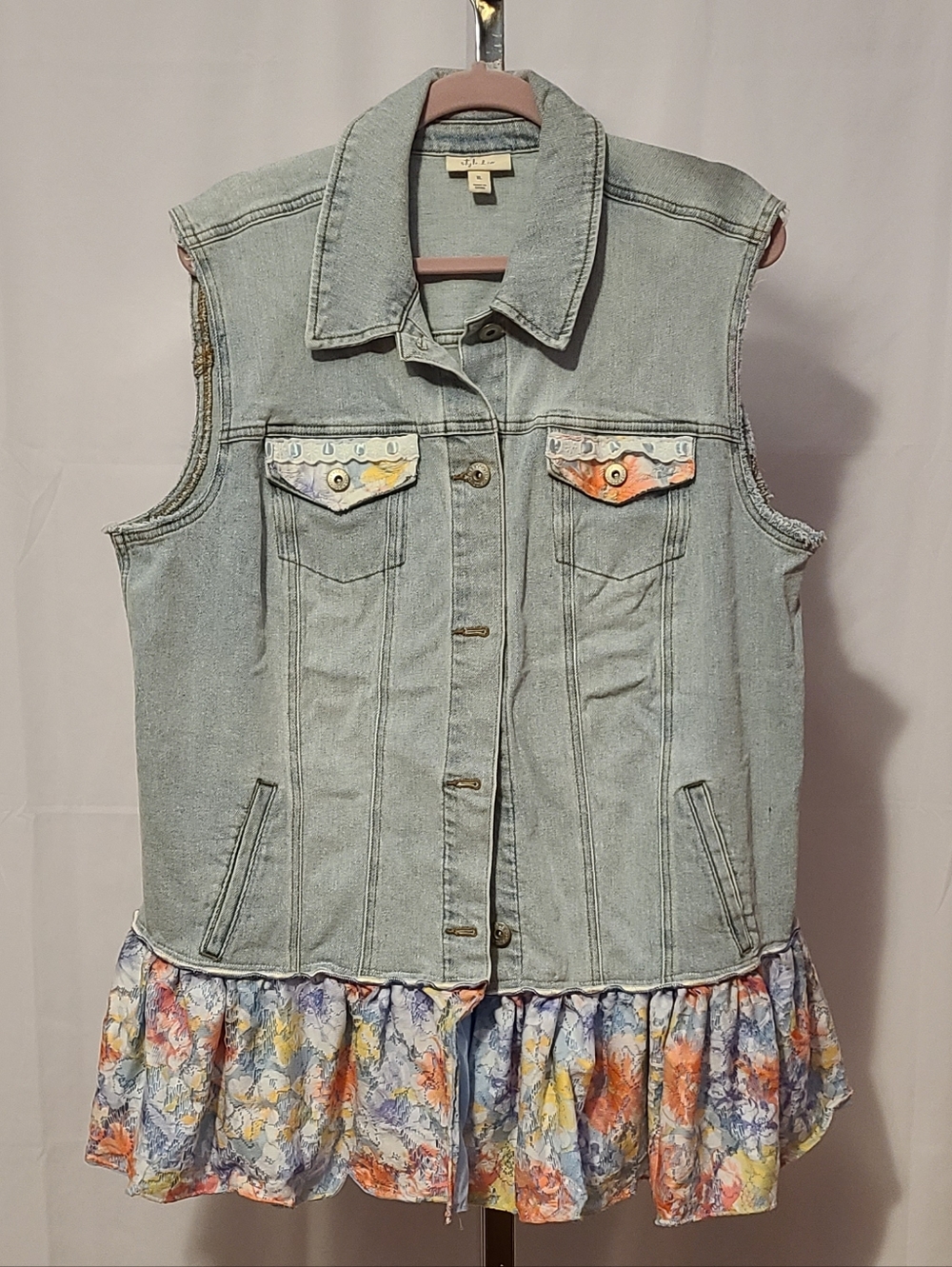 Style & Co Stressed Denim Vest With Skirt Looking Bottom